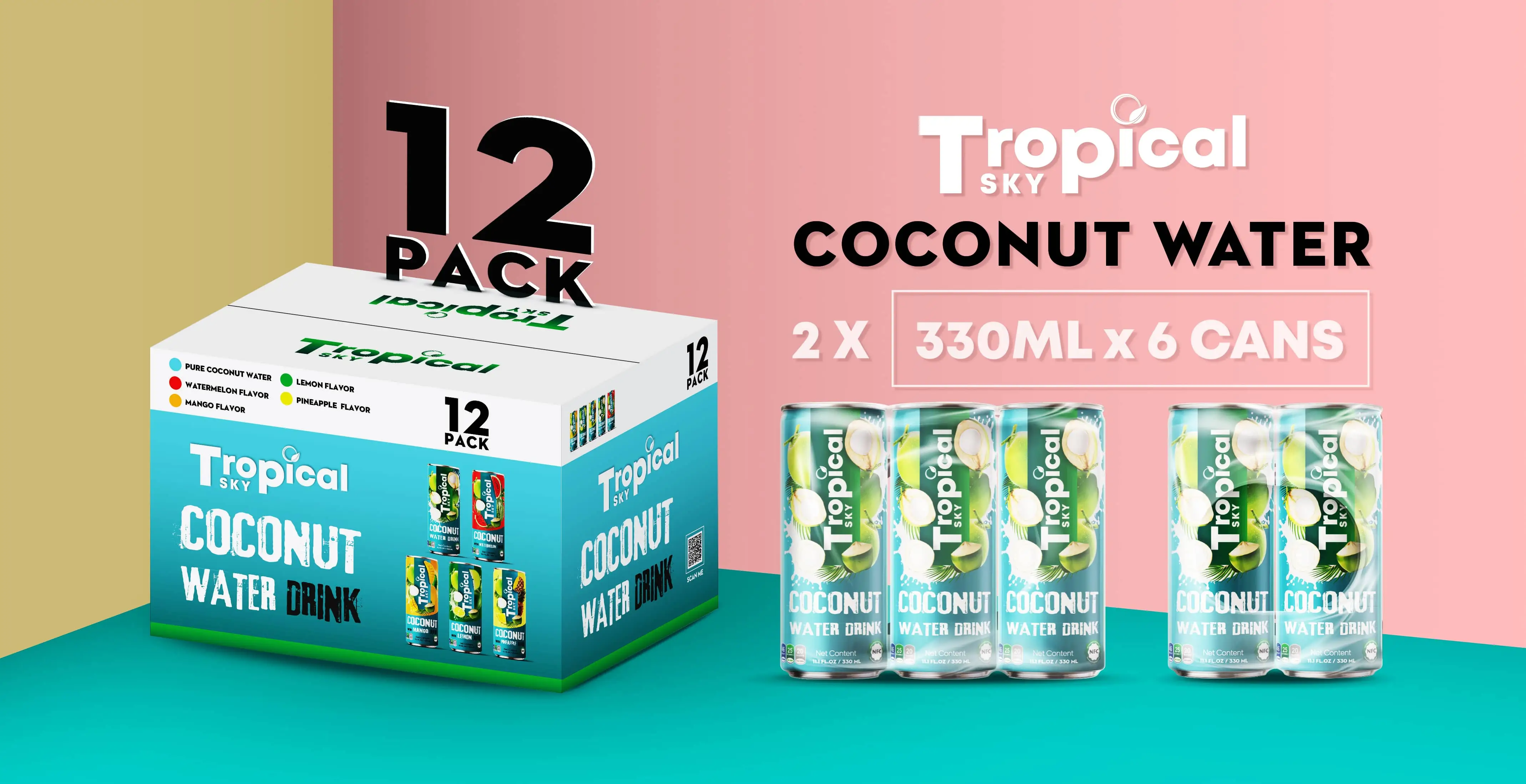 Wholesaler 330ml Canned Young coconut water OEM/ Tropical Sky brand